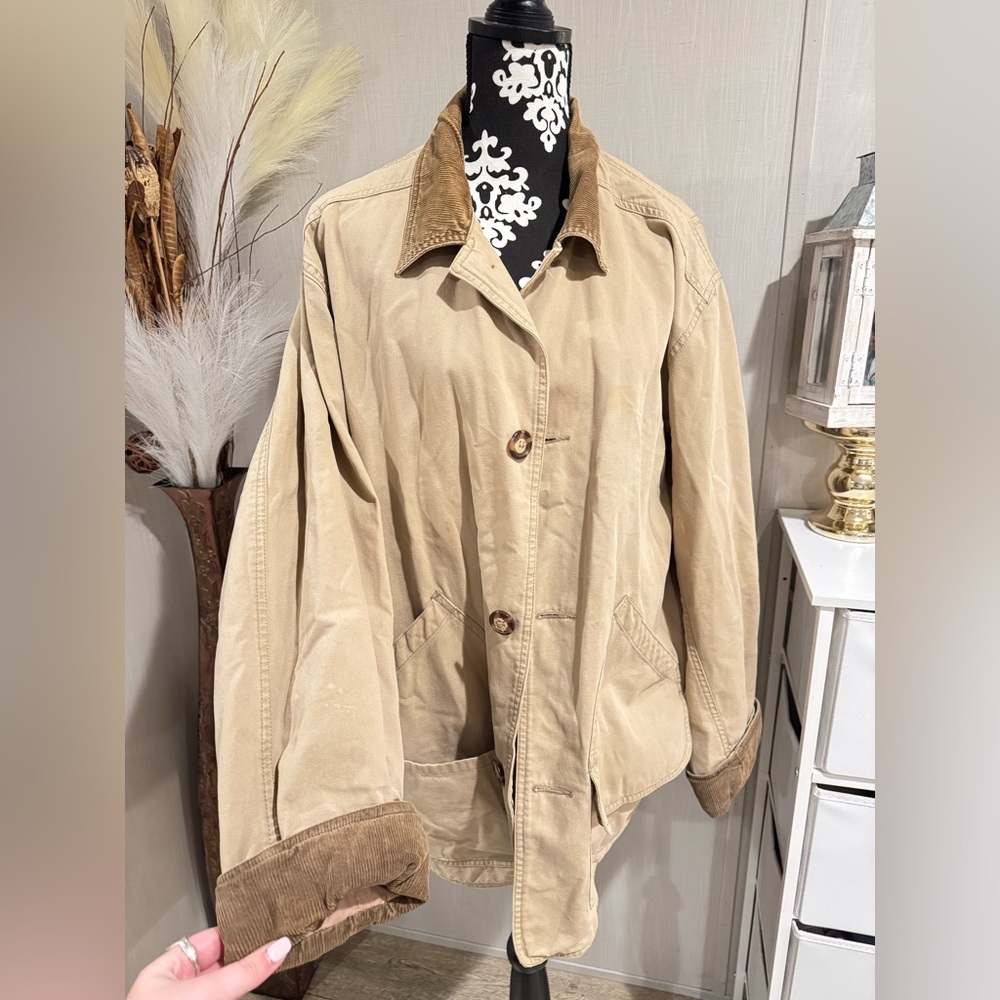 Vintage Men’s American Eagle Tan Utility Jacket with Corduroy and Flannel lining